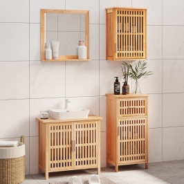 Conjunto de muebles de baño 4 piezas madera maciza de nogal