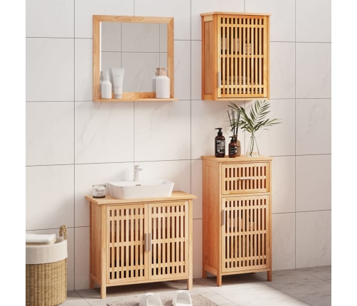 Conjunto de muebles de baño 4 piezas madera maciza de nogal