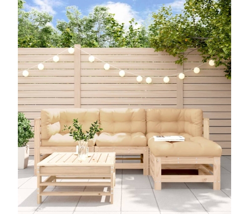 Juego de muebles de jardín 5 piezas y cojines madera maciza