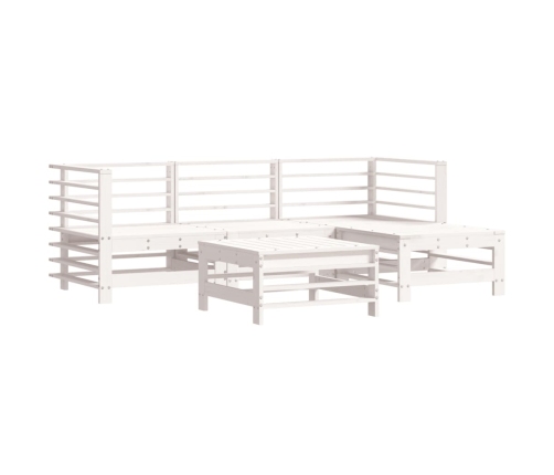 Juego de muebles jardín 5 piezas y cojines madera maciza blanco