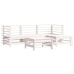 Juego de muebles jardín 5 piezas y cojines madera maciza blanco