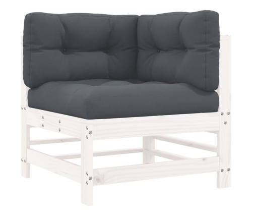 Juego de muebles jardín 5 piezas y cojines madera maciza blanco