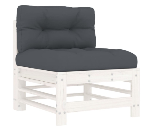 Juego de muebles jardín 5 piezas y cojines madera maciza blanco