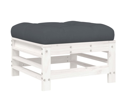 Juego de muebles jardín 5 piezas y cojines madera maciza blanco