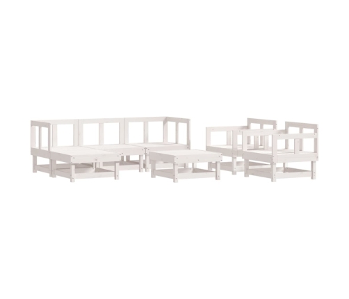 Juego de muebles jardín 7 piezas y cojines madera maciza blanco