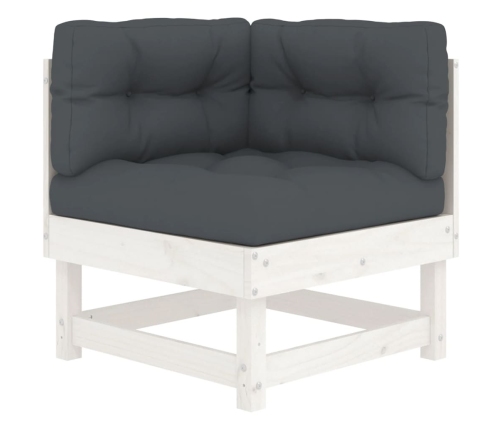 Juego de muebles jardín 7 piezas y cojines madera maciza blanco