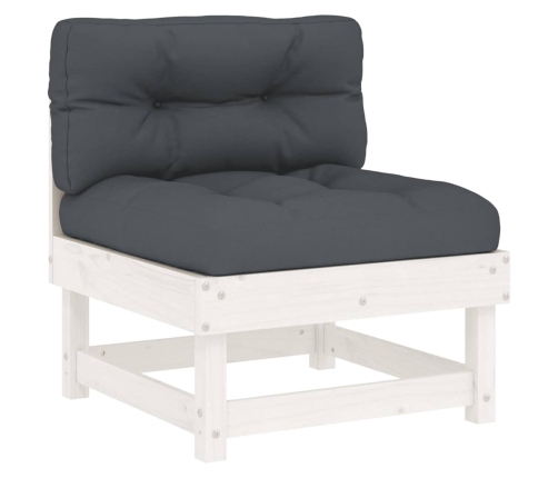 Juego de muebles jardín 7 piezas y cojines madera maciza blanco