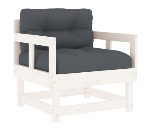 Juego de muebles jardín 7 piezas y cojines madera maciza blanco