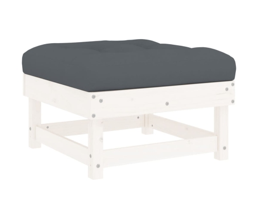 Juego de muebles jardín 7 piezas y cojines madera maciza blanco