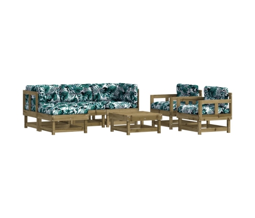 Juego de muebles jardín 7 pzas y cojines madera pino impregnada