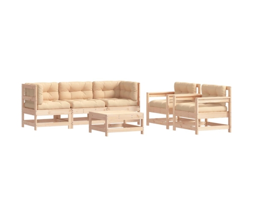 Juego de muebles de jardín 6 piezas y cojines madera maciza