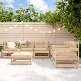 Juego de muebles de jardín 6 piezas y cojines madera maciza
