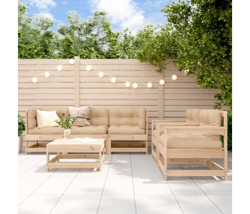 Juego de muebles de jardín 6 piezas y cojines madera maciza
