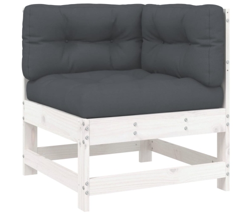 Juego de muebles jardín 6 piezas y cojines madera maciza blanco