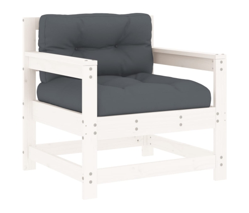 Juego de muebles jardín 6 piezas y cojines madera maciza blanco