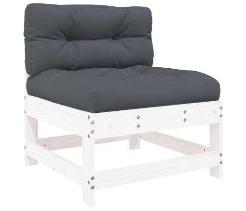 Juego de muebles jardín 6 piezas y cojines madera maciza blanco