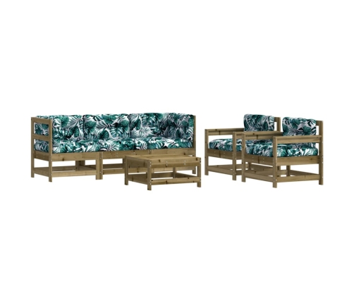 Juego de muebles jardín 6 pzas y cojines madera pino impregnada