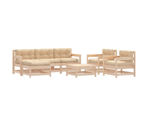 Juego de muebles de jardín 7 piezas y cojines madera maciza
