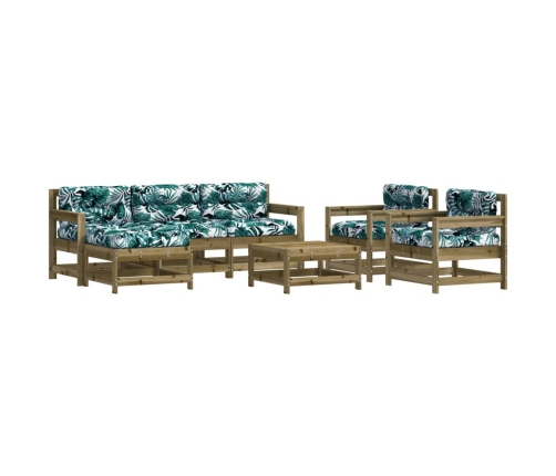 Juego de muebles jardín 7 pzas y cojines madera pino impregnada
