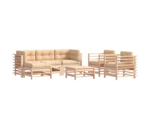 Juego de muebles de jardín 7 piezas y cojines madera maciza