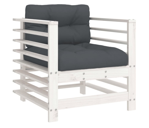 Juego de muebles jardín 7 piezas y cojines madera maciza blanco