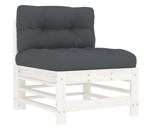 Juego de muebles jardín 7 piezas y cojines madera maciza blanco