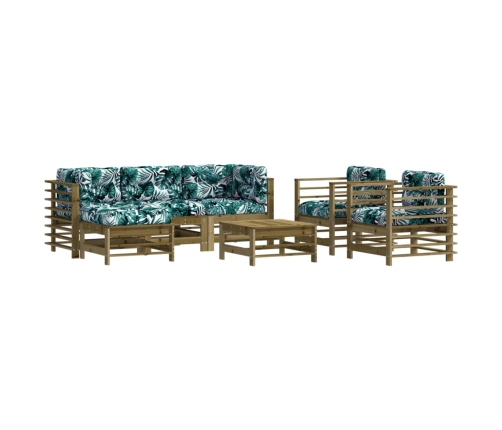 Juego de muebles jardín 7 pzas y cojines madera pino impregnada