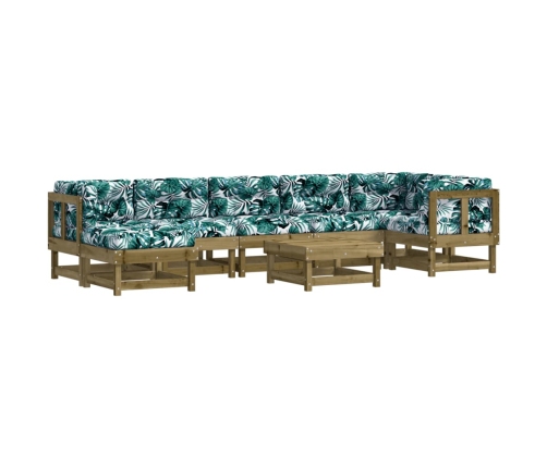 Juego de muebles jardín 8 pzas y cojines madera pino impregnada