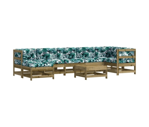 Juego de muebles jardín 8 pzas y cojines madera pino impregnada