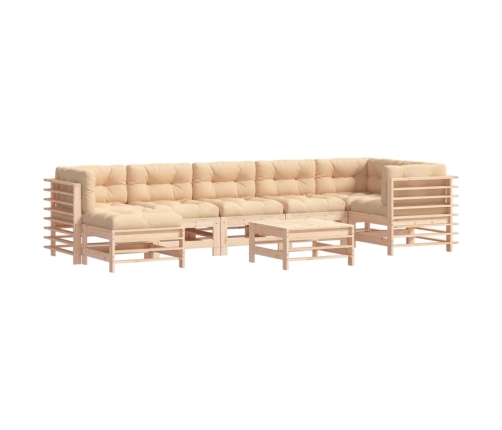 Juego de muebles de jardín 8 pzas y cojines madera maciza