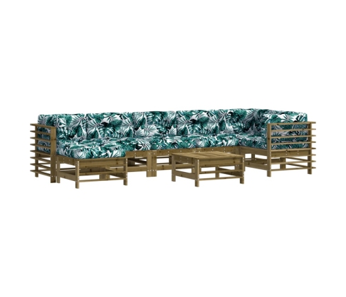 Juego de muebles jardín 8 pzas y cojines madera pino impregnada
