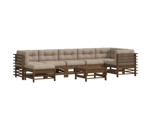 Juego muebles jardín 8 pzas y cojines madera maciza marrón miel