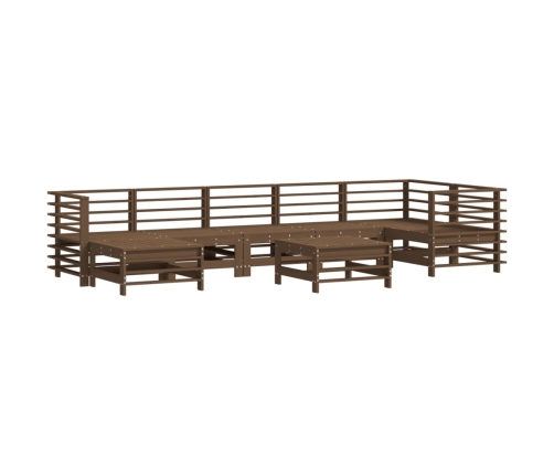 Juego muebles jardín 8 pzas y cojines madera maciza marrón miel