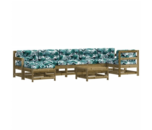 Juego de muebles jardín 8 pzas y cojines madera pino impregnada
