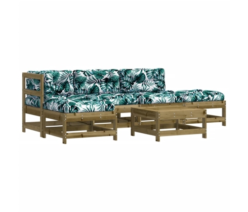 Juego de muebles jardín 6 pzas y cojines madera pino impregnada