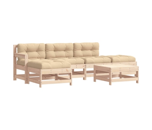 Juego de muebles de jardín 6 piezas y cojines madera maciza