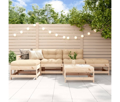 Juego de muebles de jardín 6 piezas y cojines madera maciza
