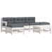 Juego de muebles jardín 6 piezas y cojines madera maciza blanco