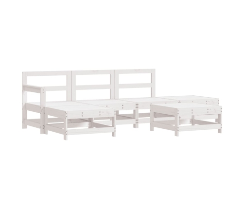 Juego de muebles jardín 6 piezas y cojines madera maciza blanco