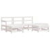 Juego de muebles jardín 6 piezas y cojines madera maciza blanco