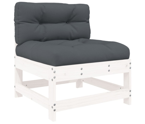 Juego de muebles jardín 6 piezas y cojines madera maciza blanco