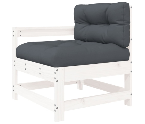 Juego de muebles jardín 6 piezas y cojines madera maciza blanco