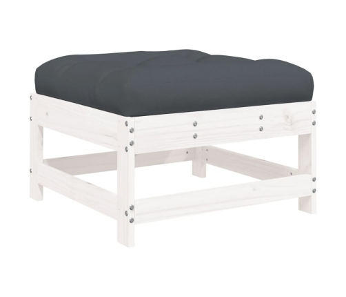 Juego de muebles jardín 6 piezas y cojines madera maciza blanco
