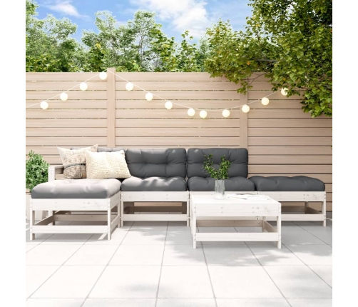 Juego de muebles jardín 6 piezas y cojines madera maciza blanco