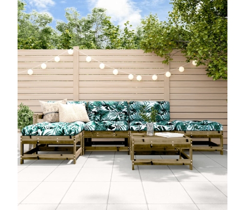 Juego de muebles jardín 6 pzas y cojines madera pino impregnada