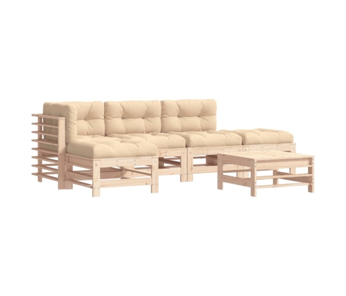 Juego de muebles de jardín 6 piezas y cojines madera maciza