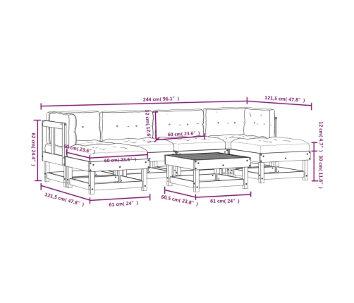 Juego de muebles jardín 7 pzas y cojines madera abeto Douglas