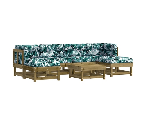 Juego de muebles jardín 7 pzas y cojines madera pino impregnada