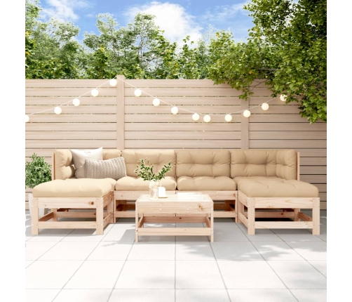 Juego de muebles de jardín 7 piezas y cojines madera maciza