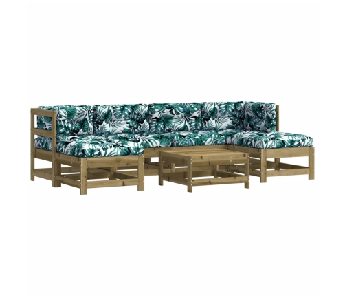 Juego de muebles jardín 7 pzas y cojines madera pino impregnada